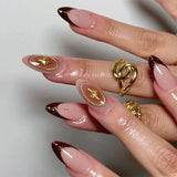 SHOPMOCHO 24Pcs Short Almond Fake Nails Butterfly Wings Nail Art with Glue Glitter Flower False Nails Acrylic Autumn Winter Press on Nail