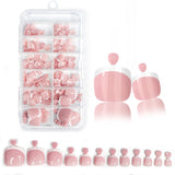 Shopmocho 120pcs/Box 9 Styles French Fake Press On Toenails Short Square Nude Pink French Glossy False Toe Nail Full Cover Summer Toe Tips