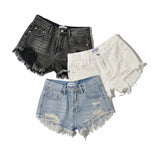 Shopmocho Shorts Denim Washed Women Jean High Waist Hole Spliced Slim Fit Sexy Jeans 2025 Casual Pockets Summer Short Straight Pants
