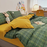 SHOPMOCHO Japan Style Plaid Queen Duvet Cover Set 220x240 High-quality Soft Skin-friendly Bedding Set King Size Quilt Cover Pillowcases