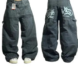 SHOPMOCHO 2025 New American Trend Retro Hip-hop Embroidery Pattern Baggy Jeans For Men And Women Y2K Harajuku Gothic Wide Pants Streetwear