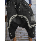 Shopmocho Women Jeans Harem Pants Hip Hop Punk Denim Pant Hole Elastic Waist Washed Distressed Pockets Streetwear 2025 Ripped Trousers
