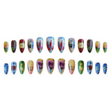 Shopmocho 24pcs Cute Cartoon Fake Nail Tips Oil Painting Series Printed Almond Press On Nail Sweet Cool Charming False Nail For Spicy Girl