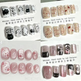 SHOPMOCHO 10Pcs Wearable Cat Eyes Series Short Square Press On Nails Kawaii Cartoon Cat Rabbit Rhinestone Gradients Full Cover False Nails