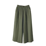 Shopmocho Feamle Casual and Versatile Lazy Style Wide Leg Pants With Pockets Lightweight High Waisted Loose Cropped Capris