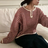 Shopmocho RR Autumn Winter Korean Casual Sweaters Women Loose Striped Sweater Women Elegant Pullover O Neck Sweaters Female Ladies
