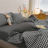 SHOPMOCHO Japan Style Plaid Queen Duvet Cover Set 220x240 High-quality Soft Skin-friendly Bedding Set King Size Quilt Cover Pillowcases