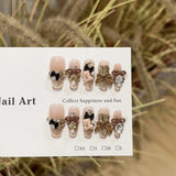SHOPMOCHO Sweet Lovely Cartoon Bear Long Coffin Stiletto Fake Nails Bowknot Pearl Diamond Flowers Cat Eyes Wearable Fake Nails