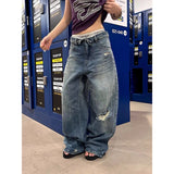 SHOPMOCHO YIBASHU Women Baggy Blue Jeans Ripped Denim Pants American Retro Y2k Washed Designer Japanese Harajuku Wide Leg Long Trousers