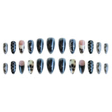 SHOPMOCHO 24pcs Smudging Flower Press On Nails Wave Point Designs French Style Almond False Nails Y2k Sweet Cool Fake Nail For Spicy Girls