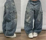 SHOPMOCHO Street Fashion Trend Skull Embroidered Jeans Women Harajuku Y2K New Hip Hop Joker Straight Wide-leg Pants Couple Casual Jeans