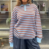Shopmocho y2k Vintage Rib Knitted Striped Collared Sweater Loose Long Sleeve Pullover Knit Tops Casual Winter Autumn 2025 Sweatirt Clothes