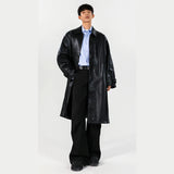 SHOPMOCHO Mens PU Trench Coat 2025 Autumn Winter Windproof Long Outerwear Jacket Fashionable Trendy Leather Coat For Men