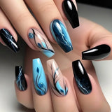 Shopmocho 24Pcs Brown Long Coffin False Nails Glitter Ballet Wearable with French Design Fake nails Full Press on Nail Ins Nail Tips Art