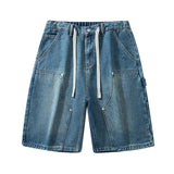 SHOPMOCHO Summer Men's Shorts American Retro Street Hip-hop Y2K Loose Denim Shorts Fashion Casual Splicing Overalls Five-quarter Pants