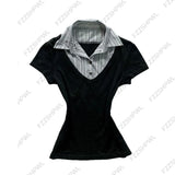 Shopmocho New Summer Y2K Vintage Pleated Tees Women Trashy Street Clothing Sexy Girl Slim Fit Tees Harajuku Fashion Casual Sweet Tops Chic