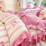 Shopmocho Cartoon Washed Cotton Bed Sheet Four-piece Set Non-cotton Thickened Brushed Quilt Cover Bed Skirt Style Princess Style Bedroom