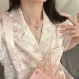 SHOPMOCHO Women's 2pcs Cute Print Short Sleeve Button Top and Shorts Pink Sleepwear Soft Comfy Homewear Casual Loungewear Pajama Set