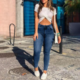 Shopmocho Slim Fit Women's Workwear Pants Jeans Capri Sexy Trendy New Style 2025 High Waist Straight Leg Blue Denim Trousers