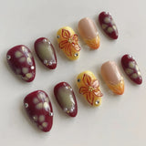 Shopmocho 24pcs Wearable False Nail Strawberry Bow Design Nails Tips Red Short Almond Pearl Starlight Fake Nail Art Flower Press on Nails