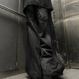 SHOPMOCHOY2K Phantom Jeans High Street Spider Embroidered Patch Hip Hop Streetwear Gothic Retro Oversized Baggy Fit Unisex Mopping Pants