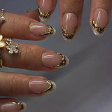 SHOPMOCHO 24Pcs Short Almond Fake Nails Butterfly Wings Nail Art with Glue Glitter Flower False Nails Acrylic Autumn Winter Press on Nail
