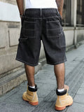 SHOPMOCHO Men's Summer Black-Grey Loose Baggy Denim Shorts