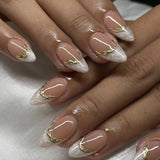 SHOPMOCHO 24Pcs Short Almond Fake Nails Butterfly Wings Nail Art with Glue Glitter Flower False Nails Acrylic Autumn Winter Press on Nail