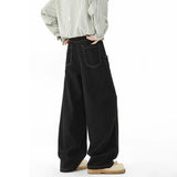 SHOPMOCHO Japanese Korean Casual Black Straight Leg Jeans Men'S Spring Autumn Jeans High Street Loose Pants Wide Leg Pants