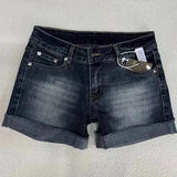 SHOPMOCHO Retro Roll Up Hem Deep Blue Denim Shorts Women Summer Sexy Low Rise Hip Covering Hot Pants American Distressed Washed Jean Short