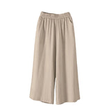 Shopmocho Feamle Casual and Versatile Lazy Style Wide Leg Pants With Pockets Lightweight High Waisted Loose Cropped Capris