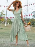 Shopmocho New Style Elegant Long Dress Women's Short-sleeved V-neck Bohemian Strappy Holiday Dress