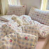 SHOPMOCHO Ins Girls Strawberry Bedding Sets 2025 New Queen Size Bed Sheet Set Duvet Cover Set With Pillowcase No Filling