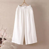 Shopmocho Feamle Casual and Versatile Lazy Style Wide Leg Pants With Pockets Lightweight High Waisted Loose Cropped Capris