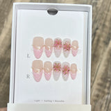 Shopmocho 10pcs French Almond Press on Nails Flower False Nails Wearable Stick-on Nails Fake Nail Uñas Postizas Mujer Накладные Ногти 네일팁