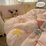 SHOPMOCHO 3 Piece Sheet Set Chut bowknot embroidery duvet cover Set ， comfortable Bedding Set Bedspread for All Season