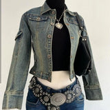 SHOPMOCHO Y2K Light Blue Harajuku Sexy Slim Fit Denim Jacket Women Clothing  Goth Punk Collar Short Zip Up Jacket Multi Pockets Denim Coat