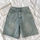 SHOPMOCHO Retro Denim Shorts Women Summer High Waist Loose Wide Leg Straight Short Pants Versatile Casual Half Pants Female Streetwear