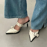 Shopmocho NEW Summer Pointed Belt Buckle Thin Heel Belt Buckle Single Shoes Women's Baotou Silver Back Empty High-heeled Sandals