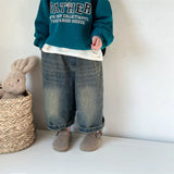 SHOPMOCHO Kids Wide Leg Pants New 2025 Spring Autumn Fashion Korean Casual Baggy Simple Style Jeans