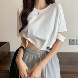 SHOPMOCHO New Style Sensible Design Short Sleeve Women's T-Shirt Summer Korean Trendy Niche Cropped High-Waisted Exposed Midsection Loose-