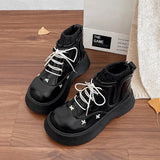 SHOPMOCHO Women Platform Ankle Boots Spring Autumn Elegant Lolita Style Ladies Causal Boots Fashion Simple Versatile Leather Boots Women