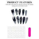 SHOPMOCHO Handmade Press on Nails Punk Cool Black Star Crocodile pattern False Nails Heavy Metal European Black Almond Fake Nail Patches