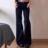 SHOPMOCHO-Plus Size American Style Spicy Girl Black Low Waist Wide Leg Micro Flared Jeans Women's Early Autumn Loose Fit Versatile Straigh
