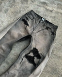 SHOPMOCHO American Hip Hop Mens Jeans High Waist Frayed Patchwork Embroidery Micro Flared Jeans Spring Street Clothing Loose Floor Pants