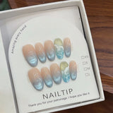 SHOPMOCHO 10Pcs Handmade Nude Color Press On Nails Sparkling Cat-Eye Cherry Star Marine Elements Sequins Cute Girlish Nail Suitable Summer
