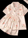 SHOPMOCHO Women's 2pcs Cute Print Short Sleeve Button Top and Shorts Pink Sleepwear Soft Comfy Homewear Casual Loungewear Pajama Set