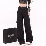 SHOPMOCHO High Street Female Straight Leg Trousers Girls Chic Retro High Waist Slacks Lady Fashion Comfortable Baggy Cargo Pants