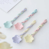 Shopmocho Ceramics Long Handled Spoon New Instagram Style Household Stirring Spoon Hand Painted Flower Shaped Coffee Spoon
