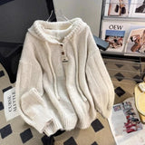 Shopmocho Korean Loose and Lazy Style Hooded Sweater for Women's Autumn and Winter 2025 New Soft and Thick Drawstring Knitted Sweatshirt